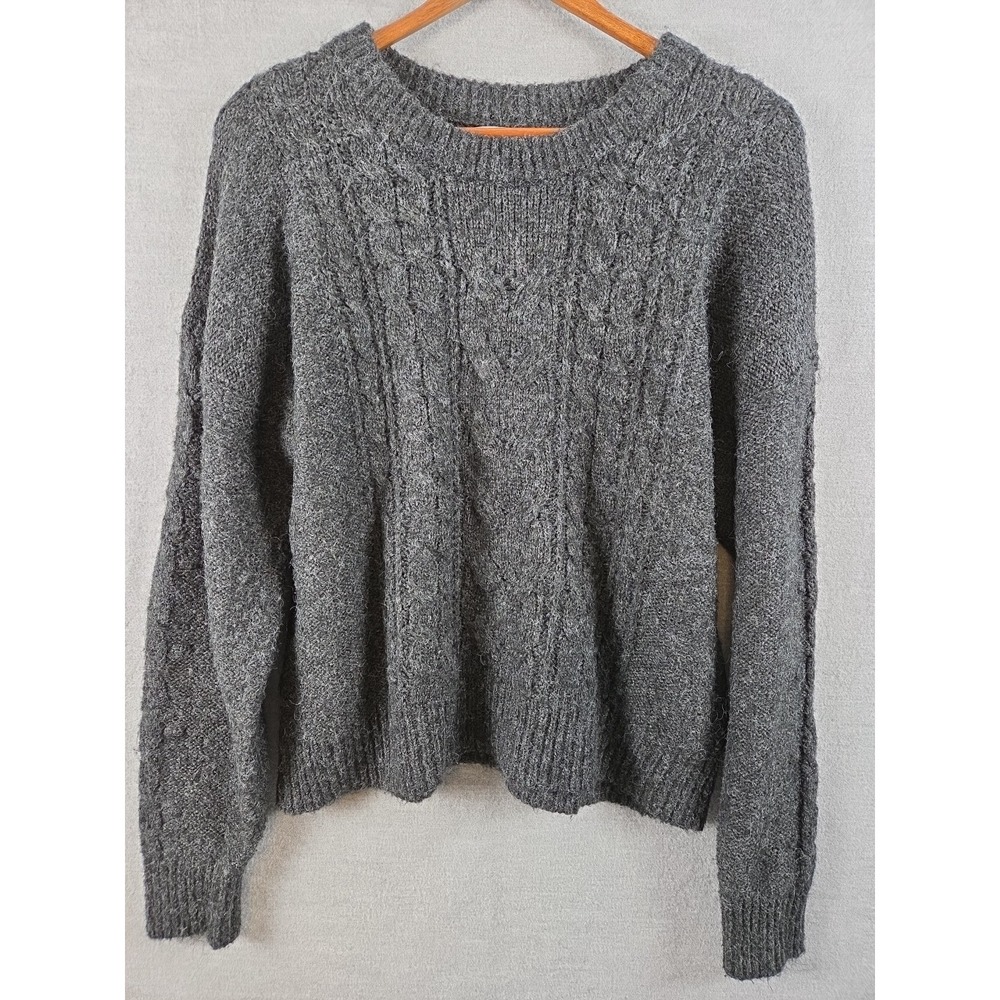 Old Navy Sweater Womens M Chunky Cable Knit Wool‎ Blend Gray Heather Fisherman